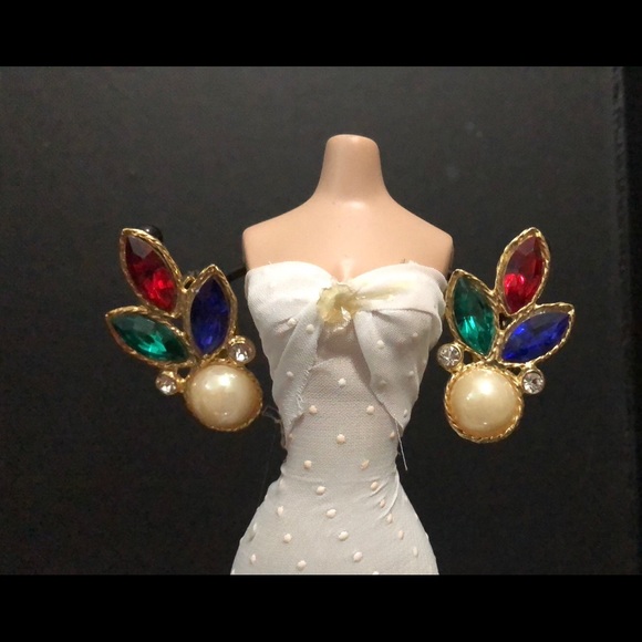 Lg Striking Vtg Holiday Clip Rhinestone Earrings - Picture 6 of 9